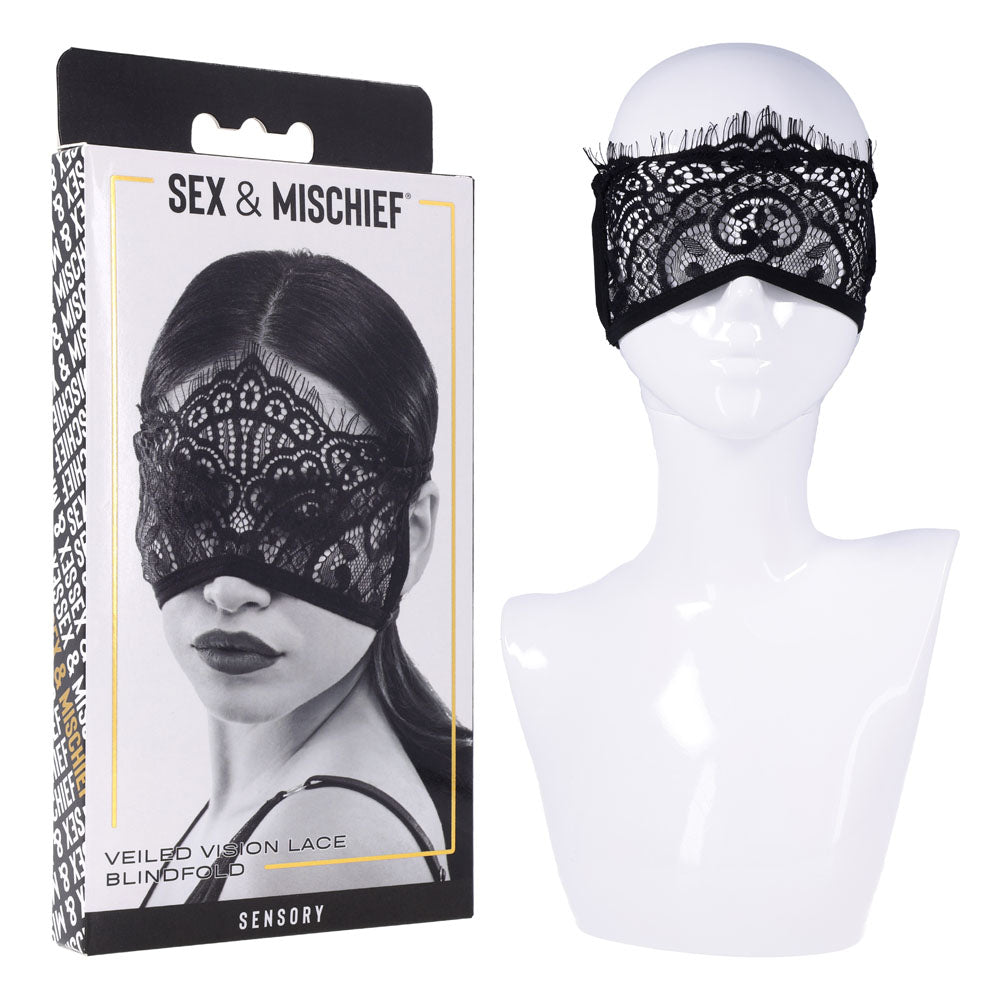 SM Veiled Vision Black Lace Blindfold Adult Sensory Accessory