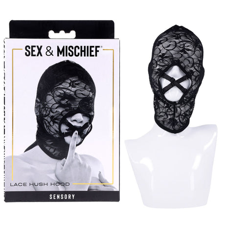 Sex & Mischief Lace Hush Hood – Sheer Floral Sensory Mask in Black