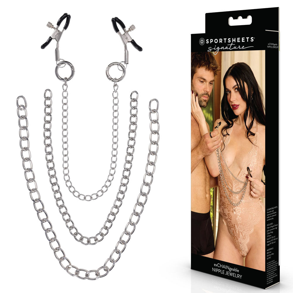 Signature Silver Nipple Clamps With Decorative Interchangeable Chain
