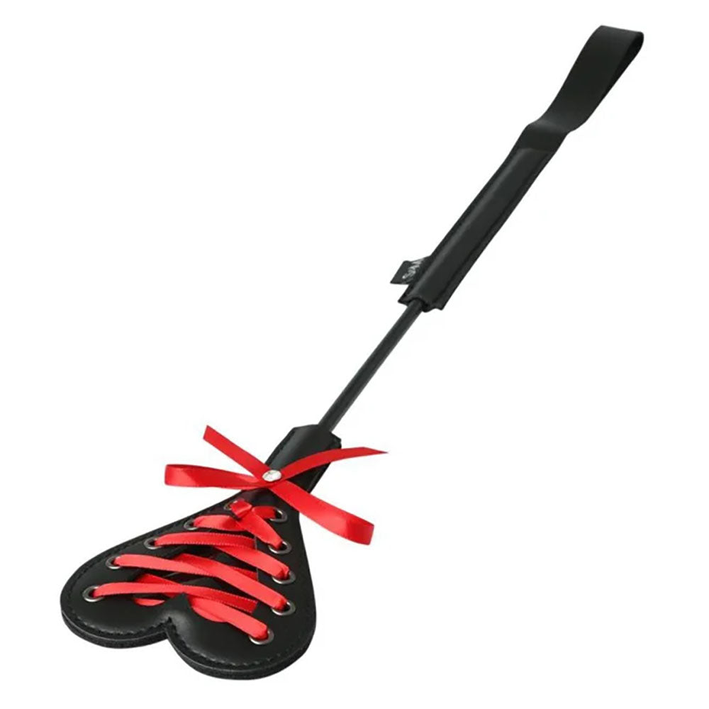 Sex & Mischief Heart Beat Crop - Black/Red 37.5 cm Crop Whip