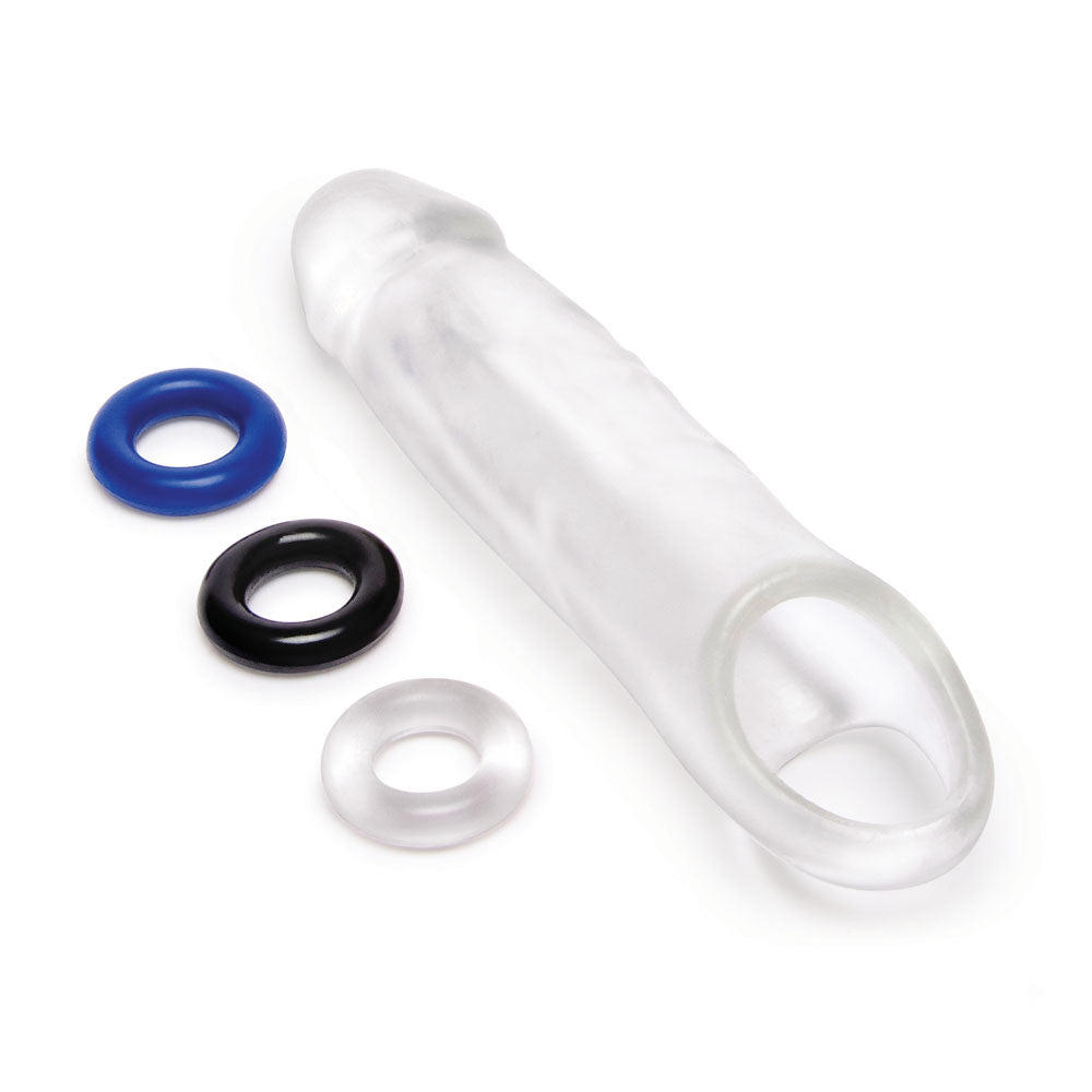 Size Up 1 Inch See-Thru Penis Extender with Ball Loop - Clear 2.5 cm (1'') Penis Extension Sleeve