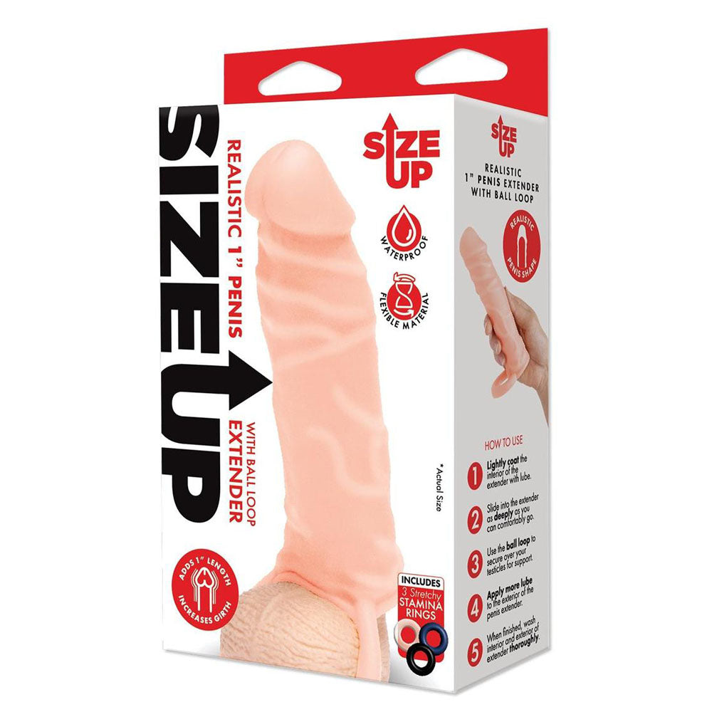 Size Up Realistic 1 Inch Penis Extender - Flesh - Flesh 2.5 cm (1'') Penis Extension Sleeve