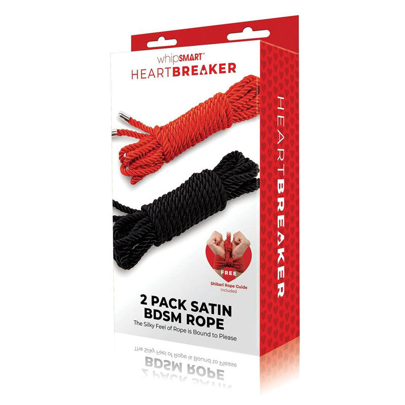 WhipSmart Heartbreaker 2 Pack Satin BDSM Rope - Black & Red Ropes - Set of 2