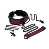 WhipSmart Dragons Lair Collar, Leash & Nipple Clips Set - Purple/Black Restraints