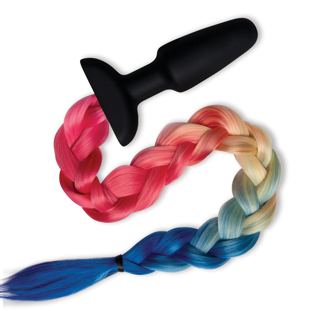 WhipSmart Furry Tales Silicone Rainbow Tail - Black 8.9 cm Butt Plug with Rainbow Tail