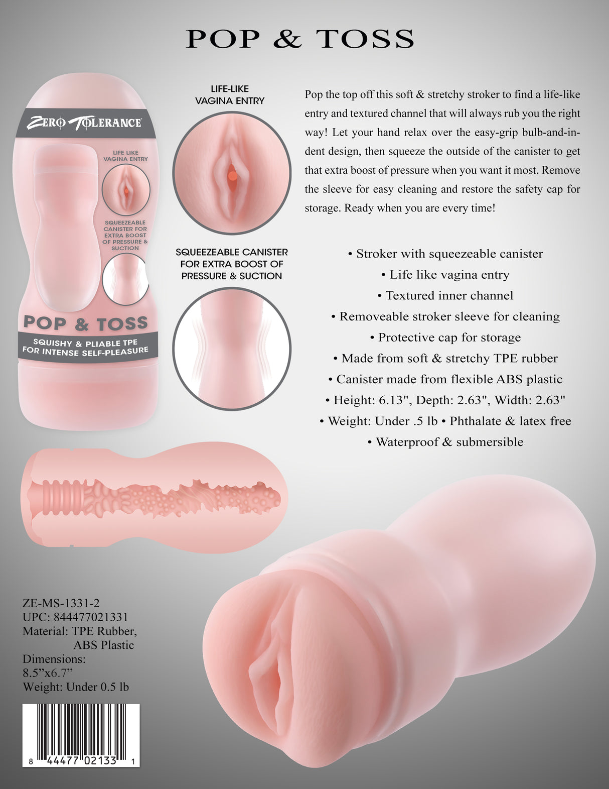 Zero Tolerance POP & TOSS - Flesh Vagina Stroker