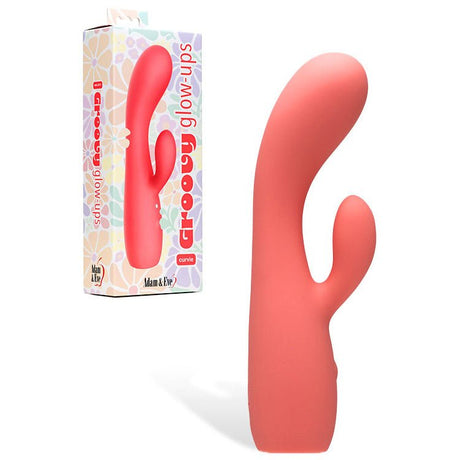 Adam And Eve Groovy Glow Ups Curvie Red 17.8 cm USB Rechargeable Rabbit Vibrator - VIBRATORS