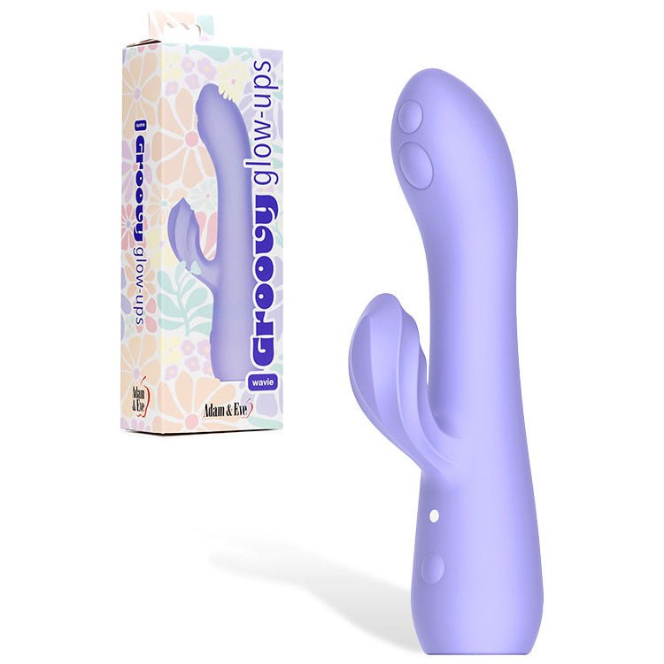 Adam And Eve Groovy Glow Ups Wavie Purple USB Rechargeable Rabbit Vibrator - VIBRATORS