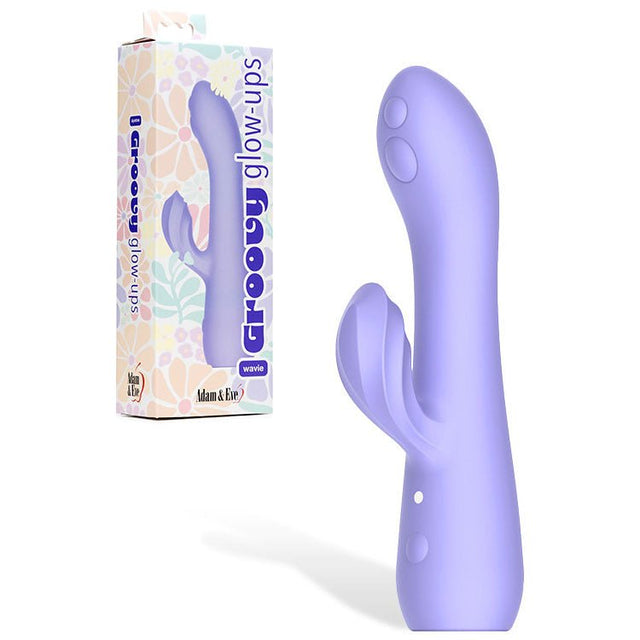 Adam And Eve Groovy Glow Ups Wavie Purple USB Rechargeable Rabbit Vibrator - VIBRATORS