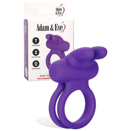 Adam & Eve ROCKIN' RABBIT - Purple USB Rechargeable Cock & Balls Ring - COCK RINGS