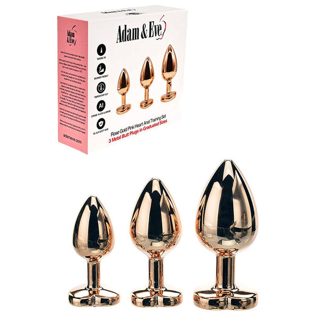 Adam & Eve ROSE GOLD HEART GEM ANAL TRAINING SET  - Set of 3 Sizes - ANAL TOYS