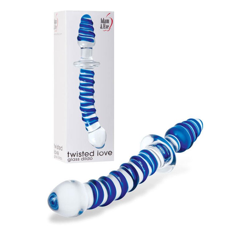 Adam & Eve Twisted Love Glass Dildo - Clear/Blue 24 cm (9.5'') Double Ended Glass Dong - GLASS TOYS