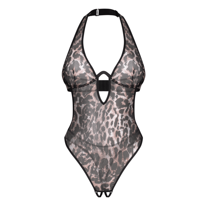 Addia Leopard Print Crotchless Teddy - Lingerie