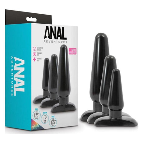 Anal Adventures 3 Pc Basic Plug Kit Black - Naughty by Nature Adult Store