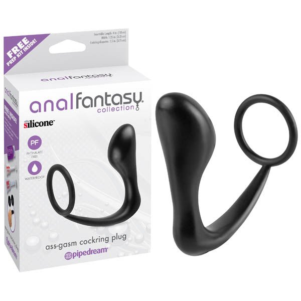 Anal Fantasy Collection Ass - gasm Cock Ring Plug - Black 10 cm (4'') Prostate Massager with Cock Ring - Anal Toys