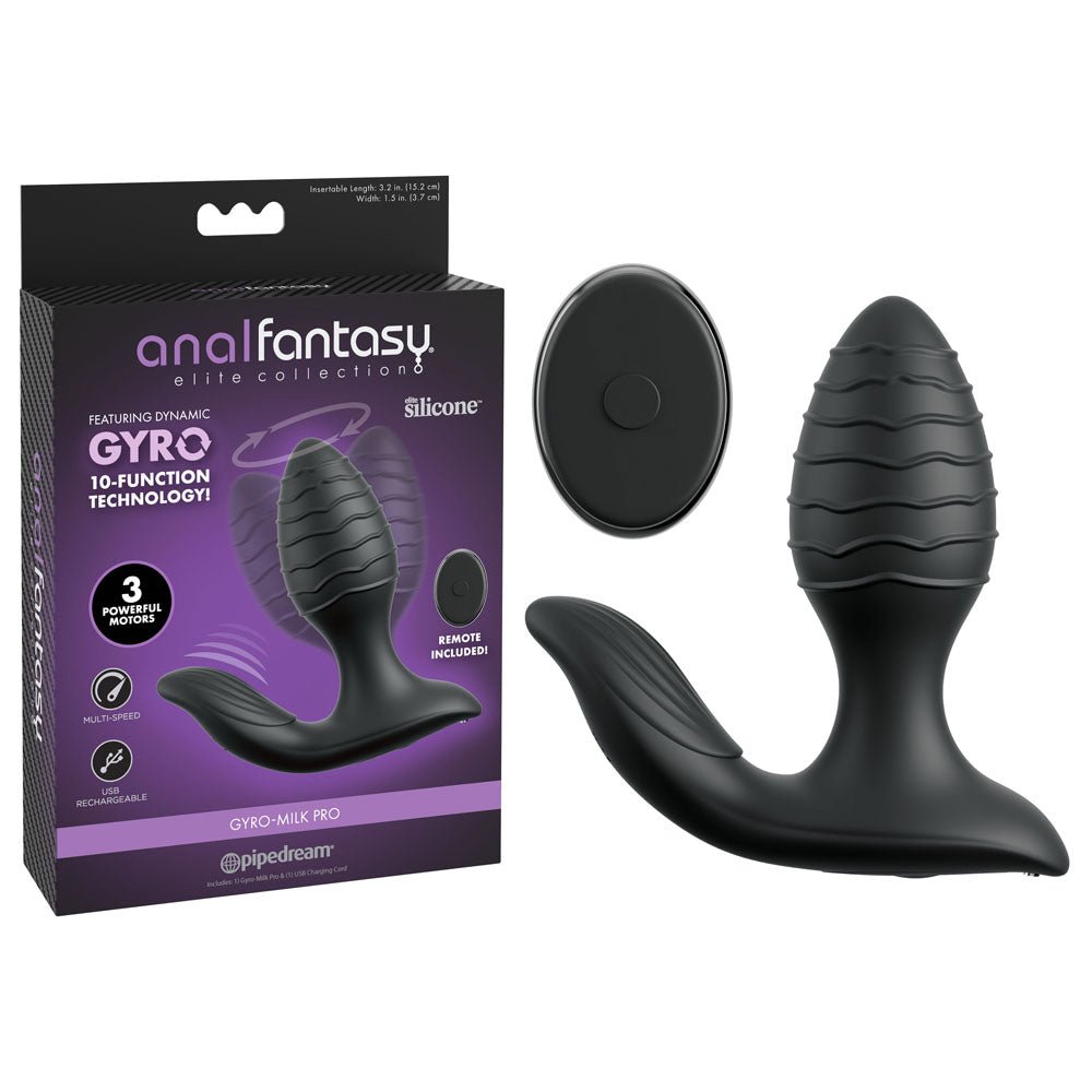 Anal Fantasy Elite Gyro Milk Pro Black USB Rechargeable Gyrating Butt Plug - ANAL TOYS
