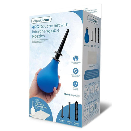 AquaClean 4 Piece Douche Set with Interchangeable Nozzles - 220 ml Capacity with Free Travel Douche Included - HEALTH CARE