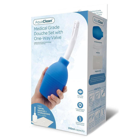 AquaClean Medical Grade Douche Set with 1 - Way Valve - 310 ml Capacity with Free Travel Douche Included - HEALTH CARE