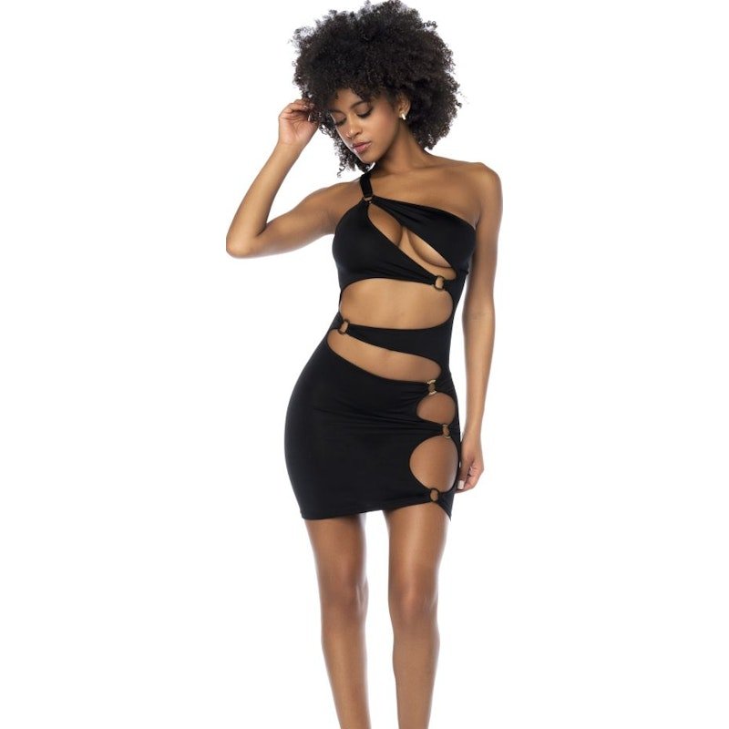 Asymmetrical Cut Out Dress w Ring Details Black - Lingerie