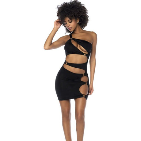 Asymmetrical Cut Out Dress w Ring Details Black - Lingerie