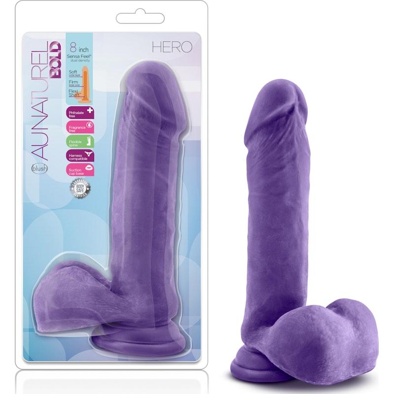 Au Naturel Bold Hero 8in Dildo Purple - Adult Toys
