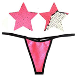 Bitchin Neon Pink and Silver Blacklight Sequin Pastie and Panty Set - Lingerie