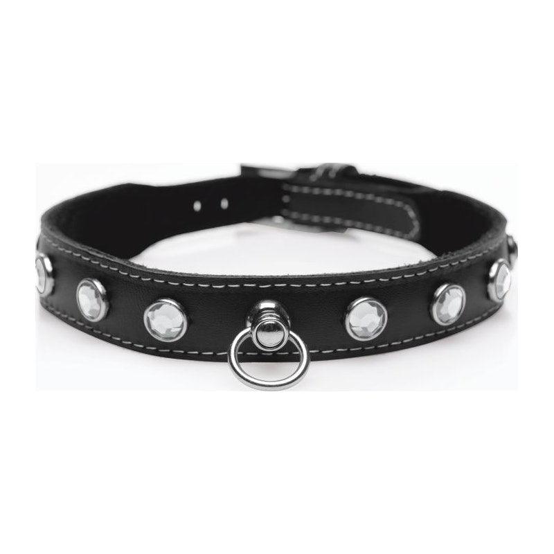 Bling Vixen Leather Choker w Clear Rhinestones - Naughty by Nature Adult Store