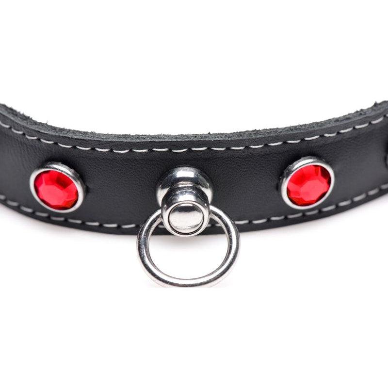 Bling Vixen Leather Choker w Red Rhinestones - Naughty by Nature Adult Store