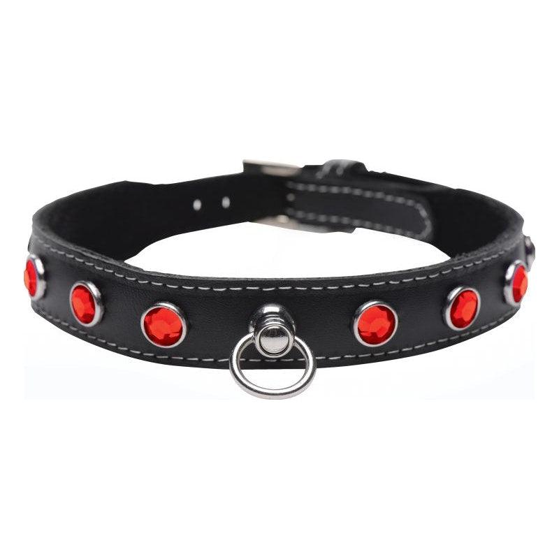 Bling Vixen Leather Choker w Red Rhinestones - Naughty by Nature Adult Store