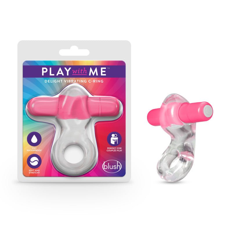 Blush Novelties Delight Vibrating C - Ring – Clear/Pink TPE Cock Ring - COCK RINGS
