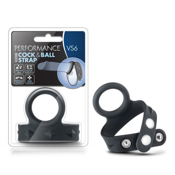 Blush Performance VS6 Silicone Cock Ring & Adjustable Ball Strap – Black - COCK RINGS