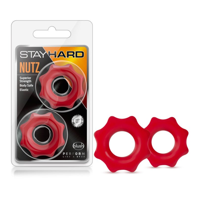 Blush Stay Hard Nutz Red Cock Rings – Stretchy TPE C - Ring Set of 2 - COCK RINGS