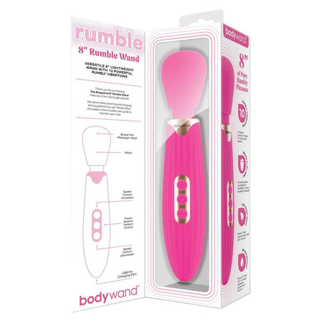 BodyWand Rumble Wand 8 Inch Hot Pink Silicone USB Rechargeable Massage Wand for Deep Rumbling Stimulation - VIBRATORS
