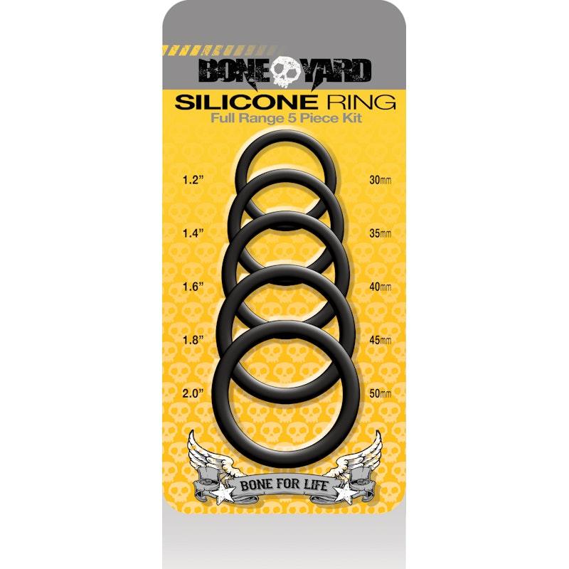 Boneyard Silicone Ring 5 Pc Kit Black - Adult Toys