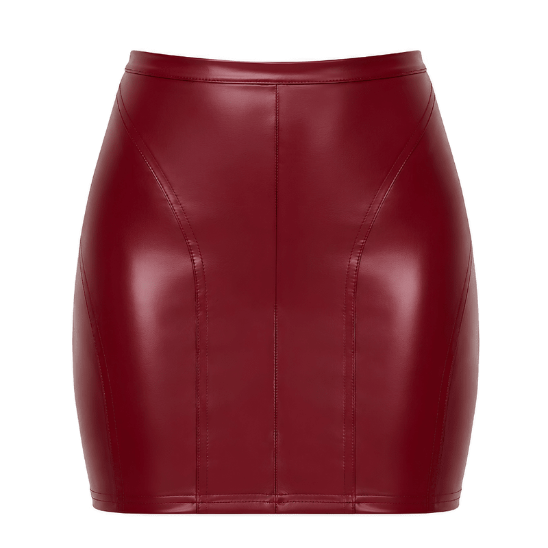 Bordeaux Affair Wet Look Mini Skirt Burgundy - Lingerie