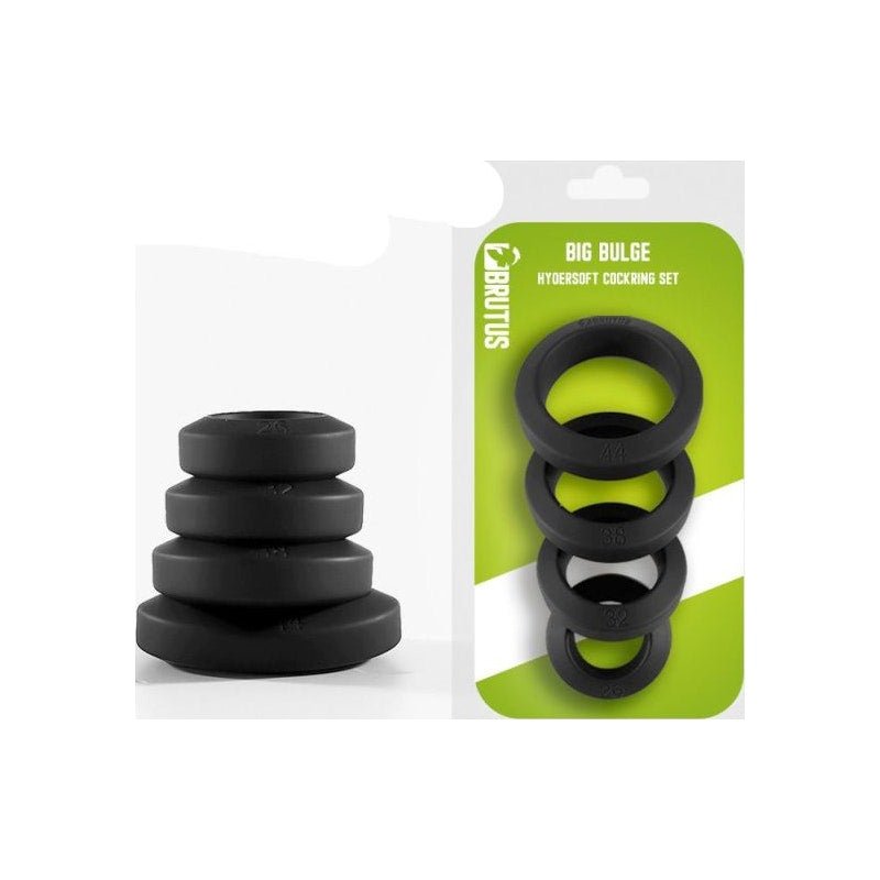 Brutus Big Bulge Silicone Cock Ring 4 Pc Set - Adult Toys