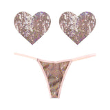 Bubbly Feels Nude Sequin Pantie and Heart Pastie Set - Adult Toys