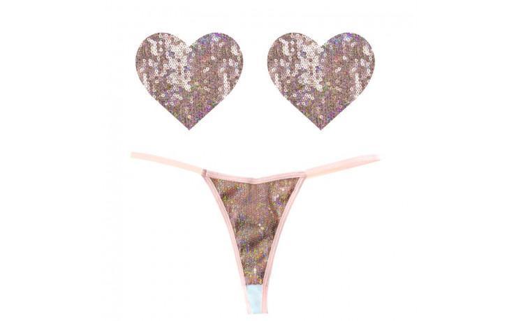 Bubbly Feels Nude Sequin Pantie and Heart Pastie Set - Adult Toys