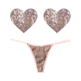 Bubbly Feels Nude Sequin Pantie and Heart Pastie Set - Adult Toys