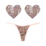 Bubbly Feels Nude Sequin Pantie and Heart Pastie Set - Naughty by Nature Adult Store