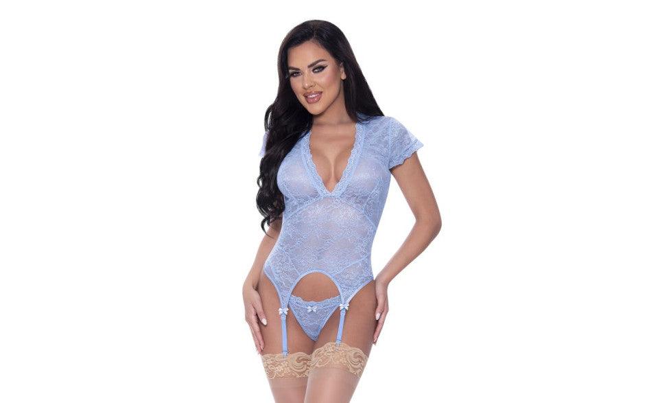 Cap Sleeve Basque and Thong Set - Lingerie