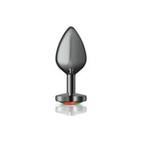 Cheeky Charms Gunmetal Butt Plug w Heart Rainbow Jewel Medium - Adult Toys