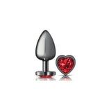 Cheeky Charms Gunmetal Butt Plug w Heart Red Jewel Large - Naughty by Nature Adult Store