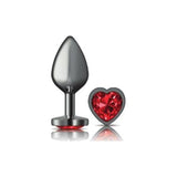 Cheeky Charms Gunmetal Butt Plug w Heart Red Jewel Medium - Adult Toys