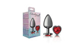 Cheeky Charms Gunmetal Butt Plug w Heart Red Jewel Medium - Adult Toys