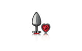 Cheeky Charms Gunmetal Butt Plug w Heart Red Jewel Medium - Adult Toys