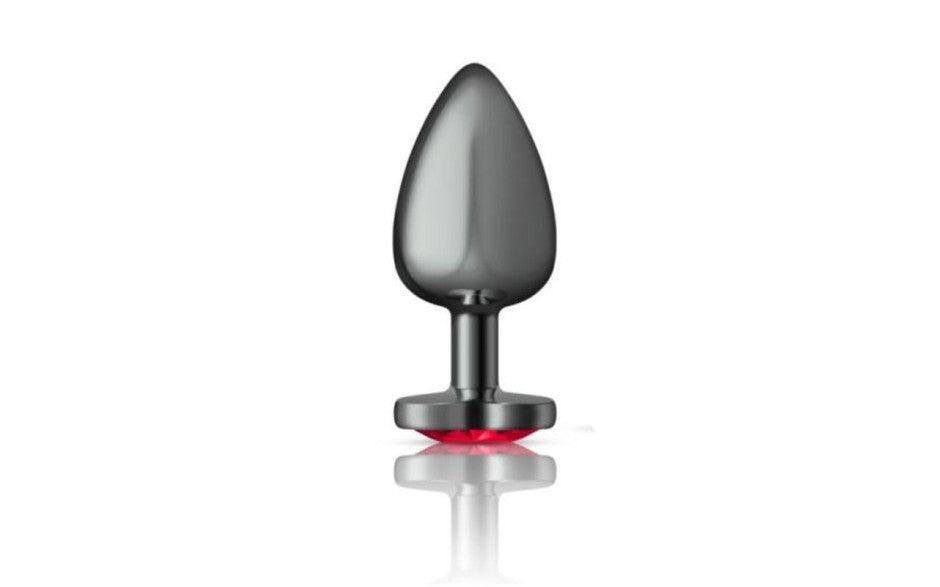 Cheeky Charms Gunmetal Butt Plug w Heart Red Jewel Medium - Adult Toys