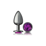 Cheeky Charms Gunmetal Round Butt Plug w Purple Jewel Large - Adult Toys