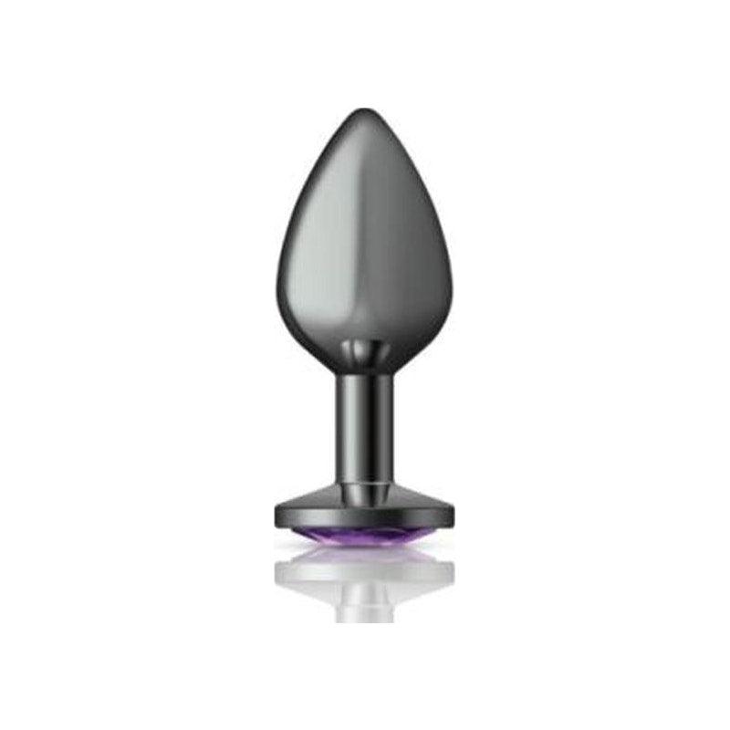 Cheeky Charms Gunmetal Round Butt Plug w Purple Jewel Medium - Naughty by Nature Adult Store