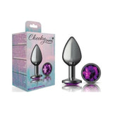 Cheeky Charms Gunmetal Round Butt Plug w Purple Jewel Medium - Naughty by Nature Adult Store